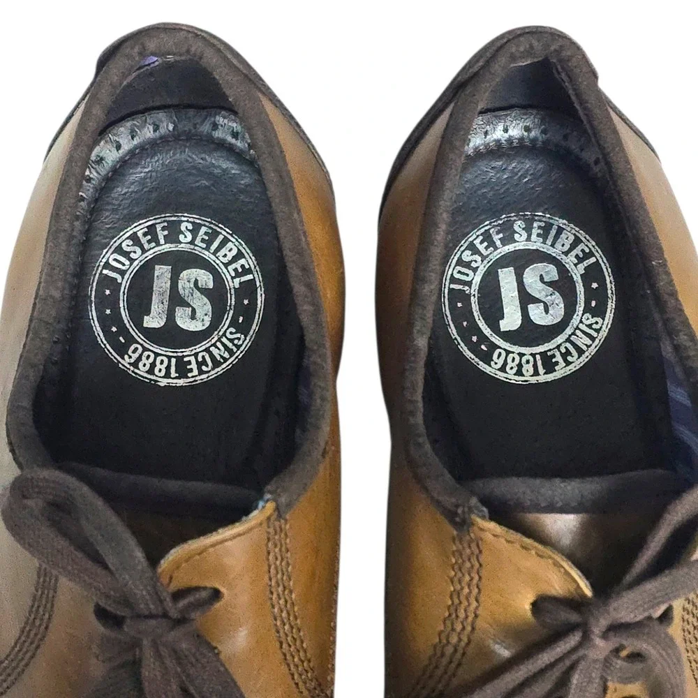 Josef Seibel Mens Tan Leather Lace Up Oxford Shoes Distressed Lug Sole Size‎ 11